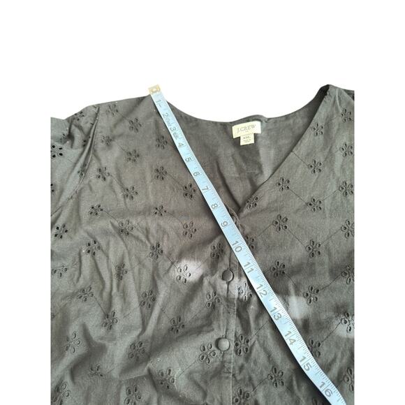 J.Crew Eyelet Button Front Shirt Black V-Neck Basic Short Sleeve Dressy Size XXL - Picture 10 of 12